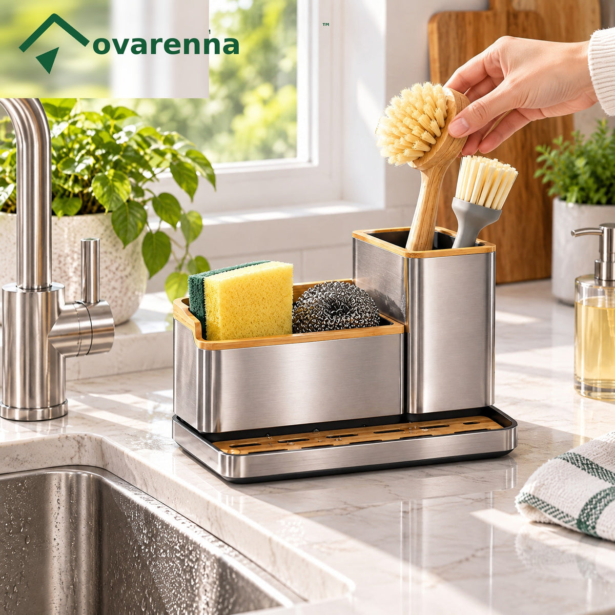 ovarenna Stainless Steel & Bamboo Sink Organizer main image