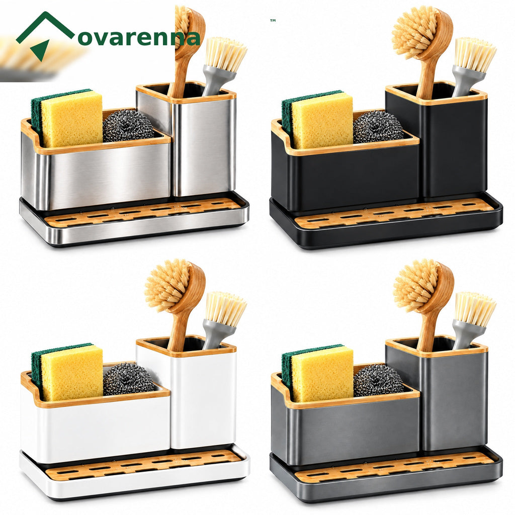 ovarenna Stainless Steel & Bamboo Sink Organizer detail image