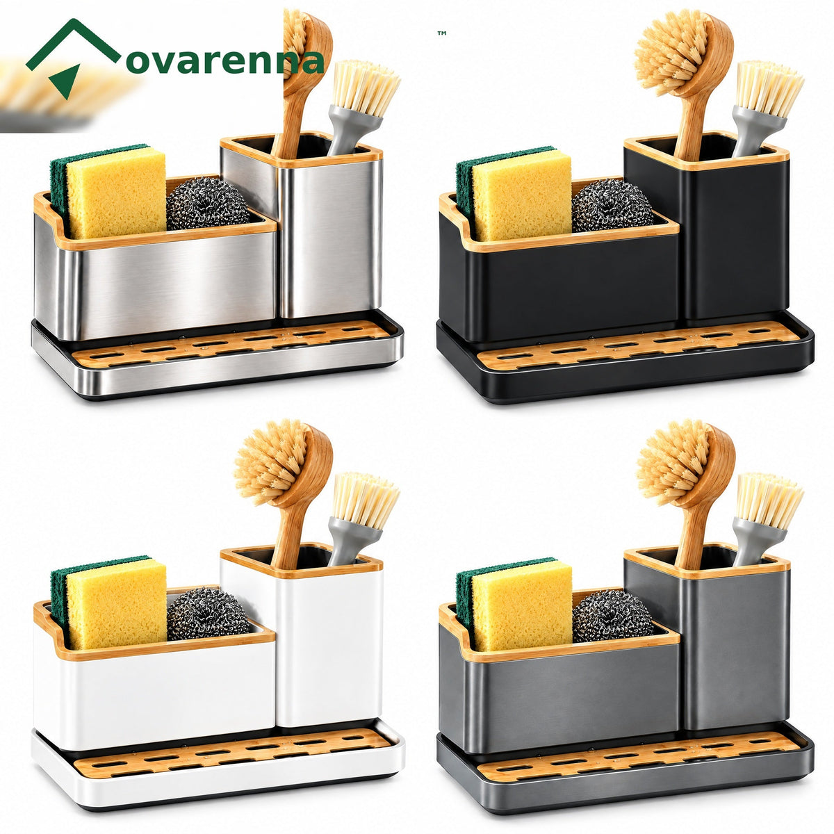 ovarenna Stainless Steel & Bamboo Sink Organizer detail image
