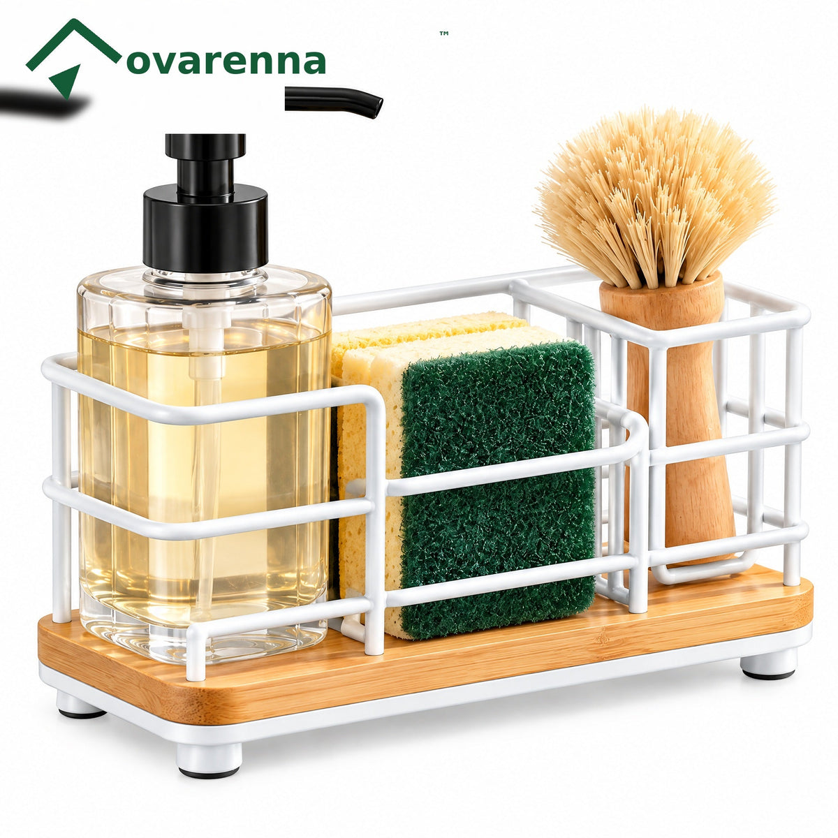 ovarenna Black Wire Sink Caddy with Bamboo Base detail image