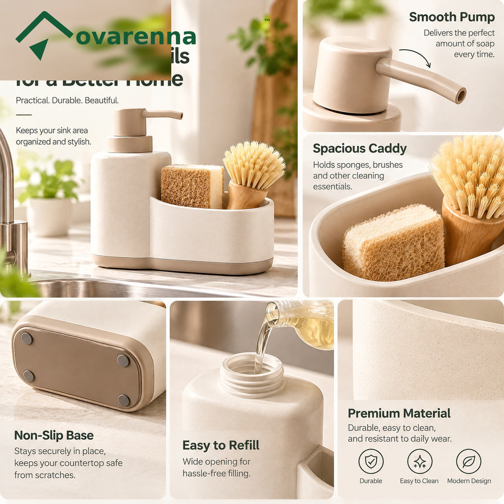 ovarenna Minimalist Sink Organizer with Built-In Soap Pump detail image
