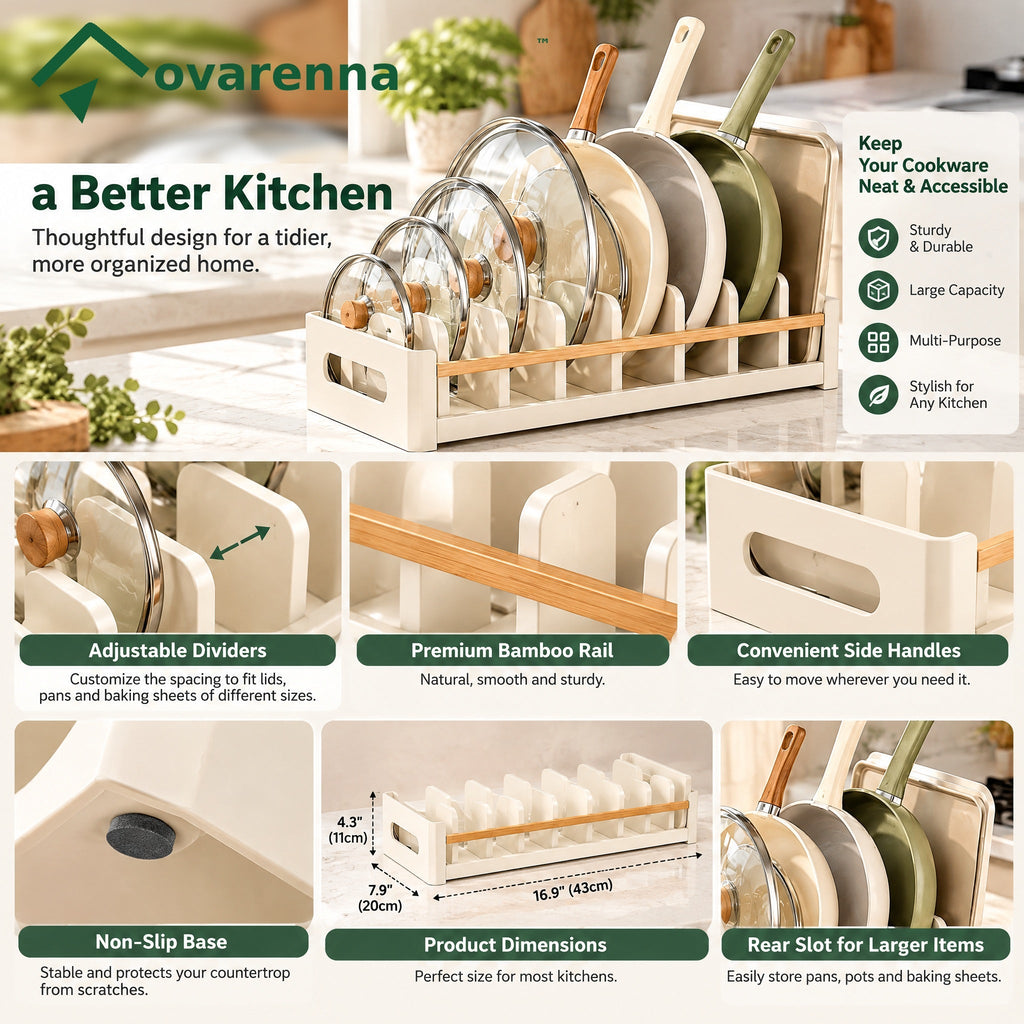 ovarenna Adjustable Pan & Lid Organizer Rack detail image