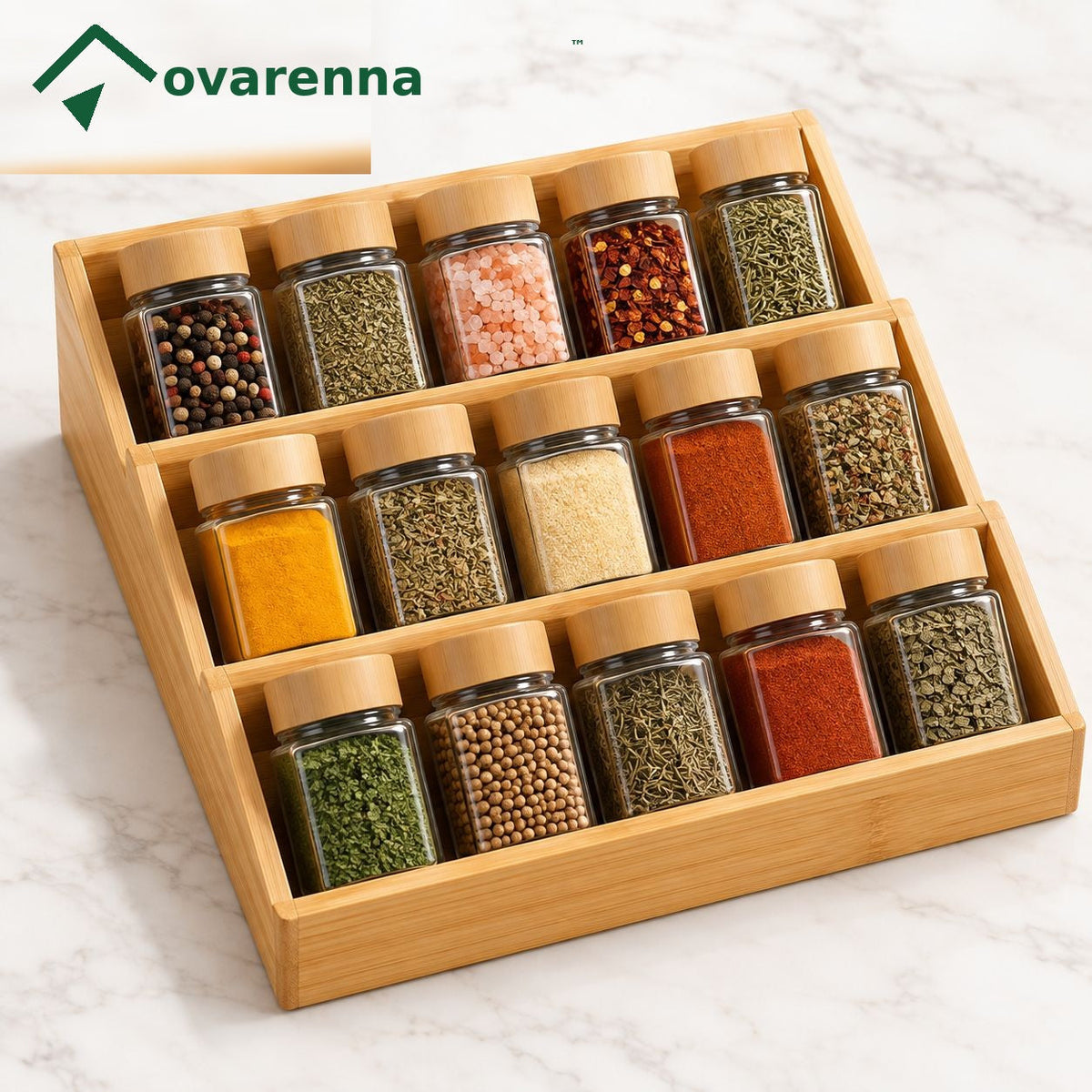 ovarenna 3-Tier Bamboo Spice Rack Organizer detail image