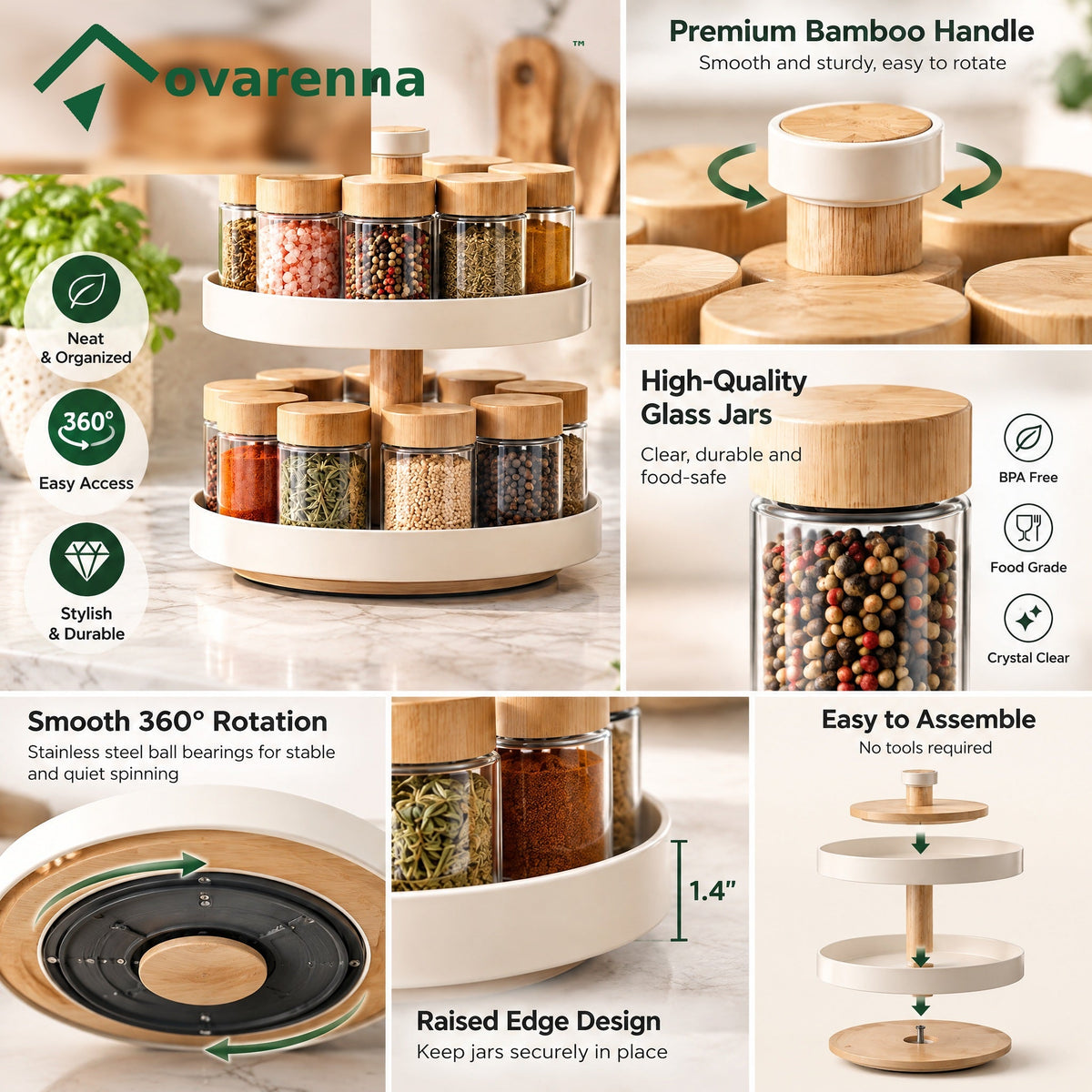 ovarenna 2-Tier Rotating Spice Organizer with Jars detail image
