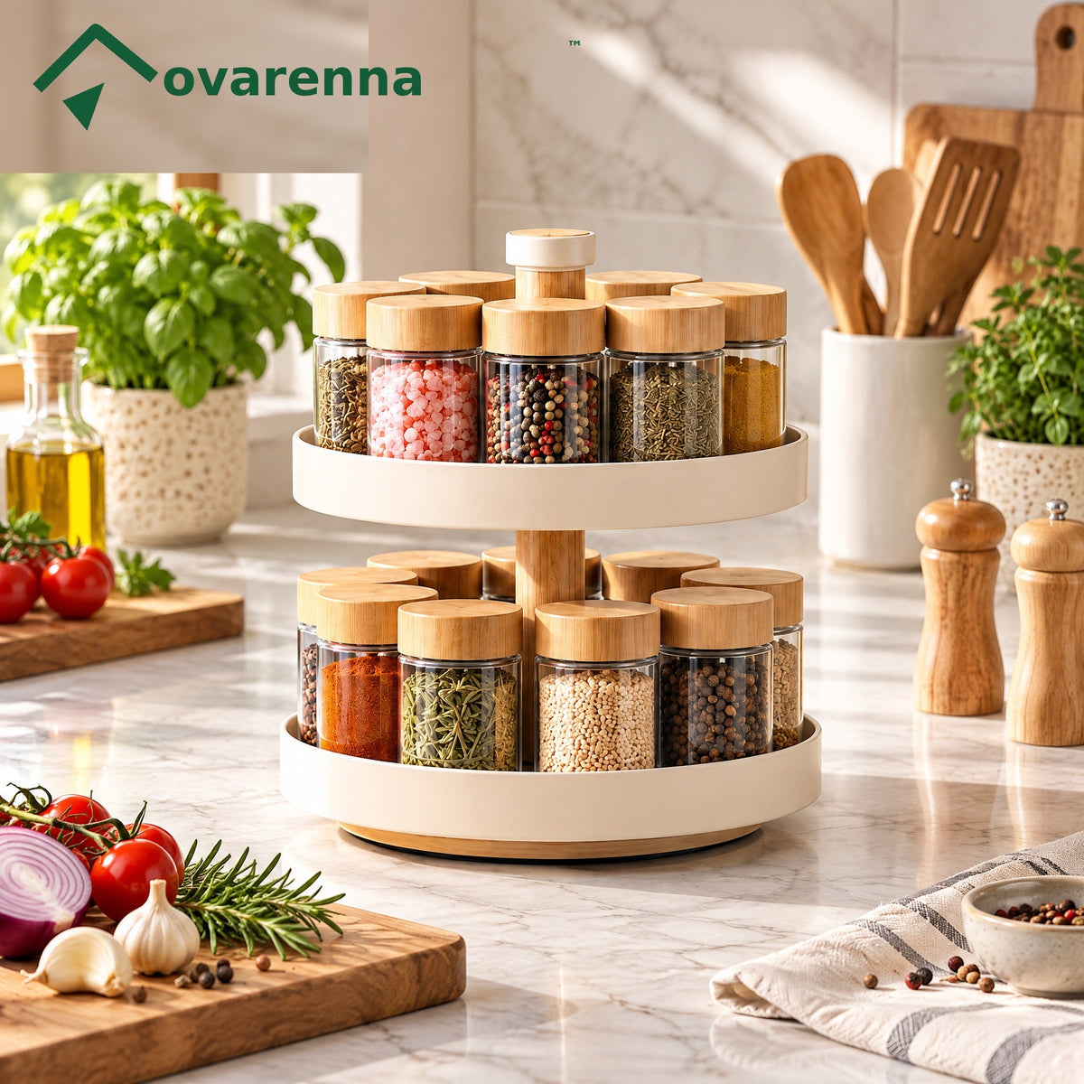 ovarenna 2-Tier Rotating Spice Organizer with Jars detail image