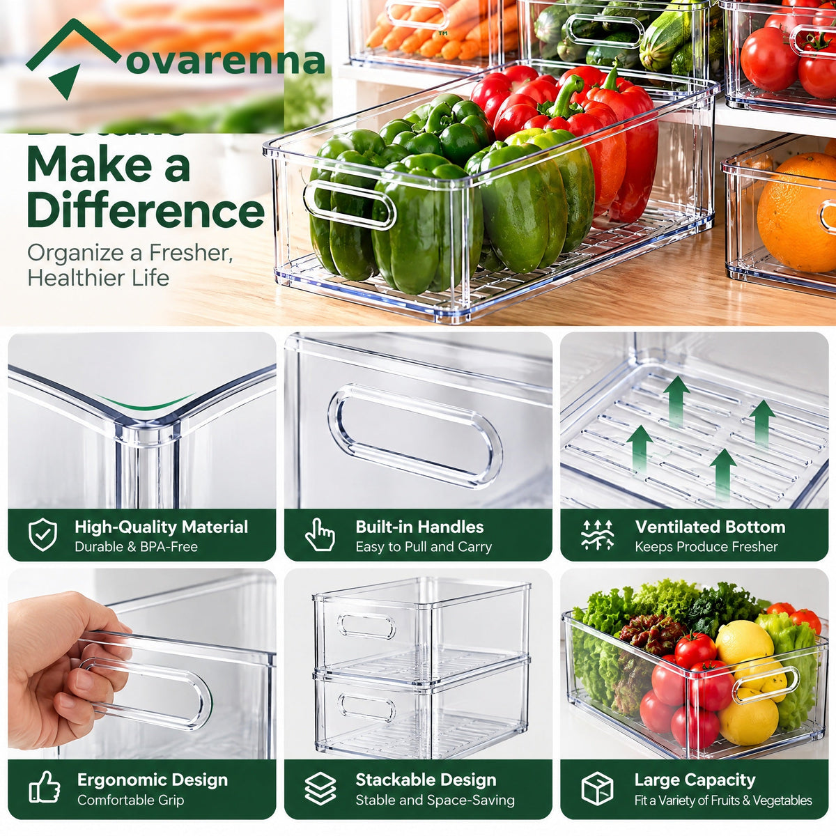 ovarenna Clear Produce Storage Bin Set main product image