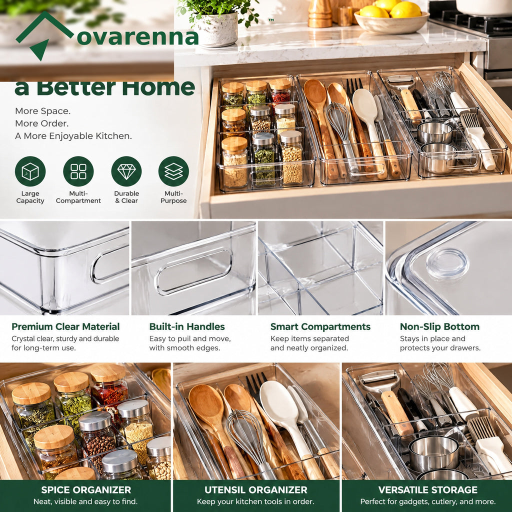 ovarenna Clear Deep Drawer Organizer Bin Set detail image