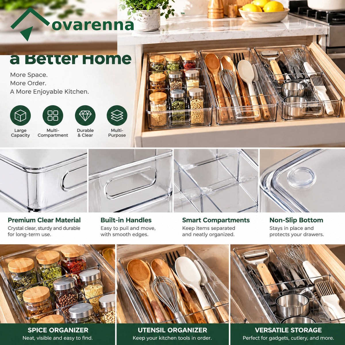 ovarenna Clear Deep Drawer Organizer Bin Set detail image