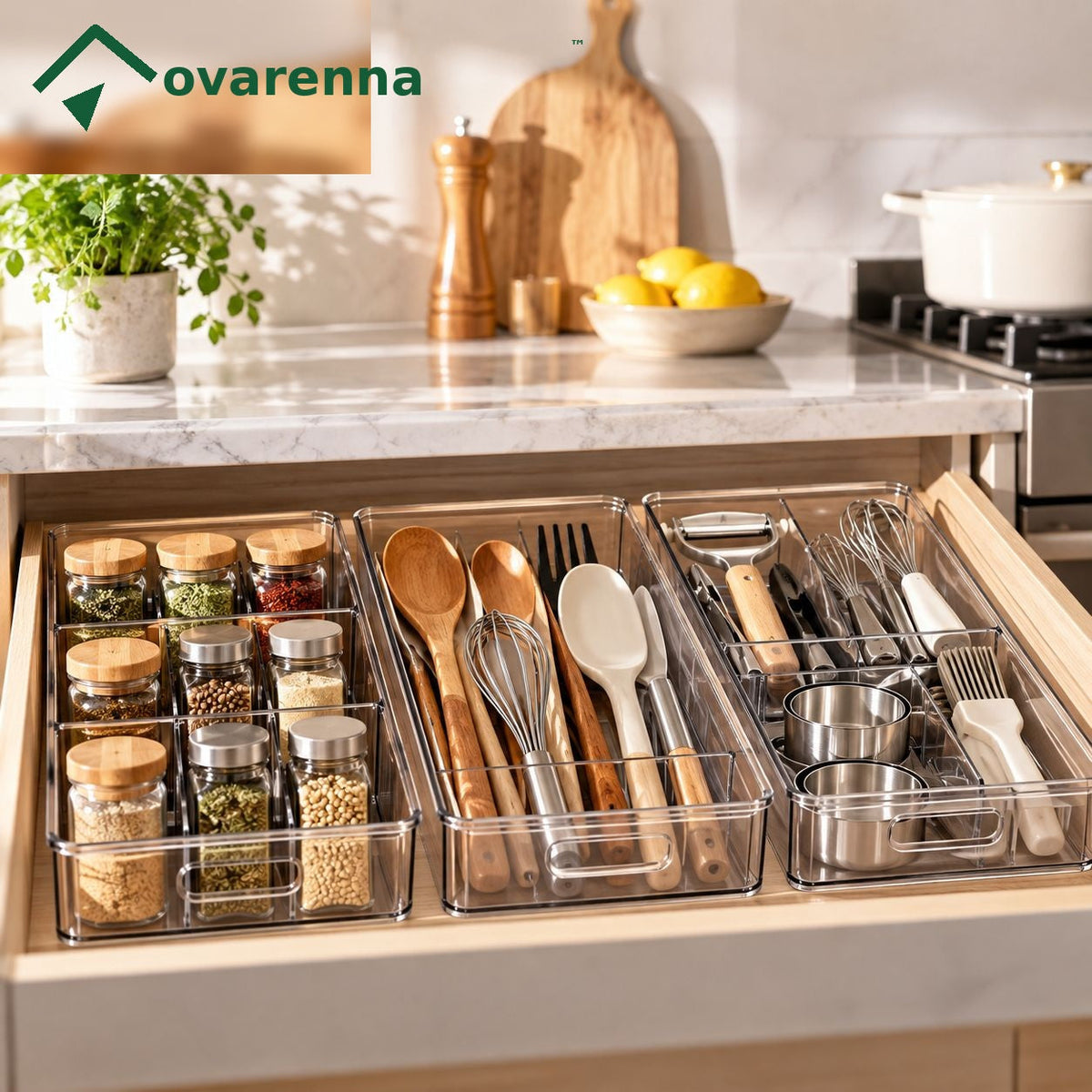 ovarenna Clear Deep Drawer Organizer Bin Set detail image