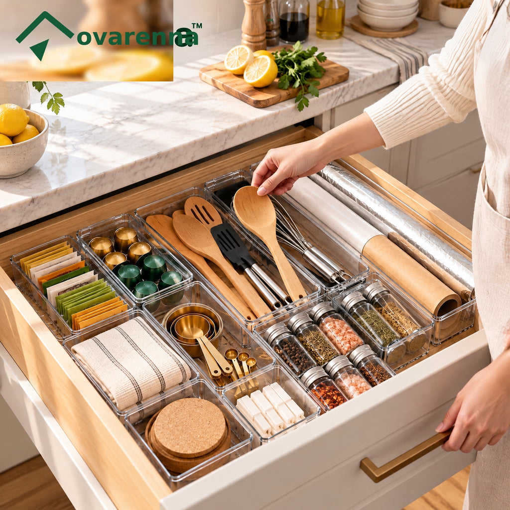 ovarenna Modular Clear Kitchen Drawer Organizer Set detail image