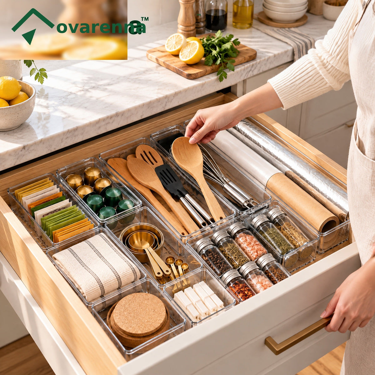 ovarenna Modular Clear Kitchen Drawer Organizer Set detail image